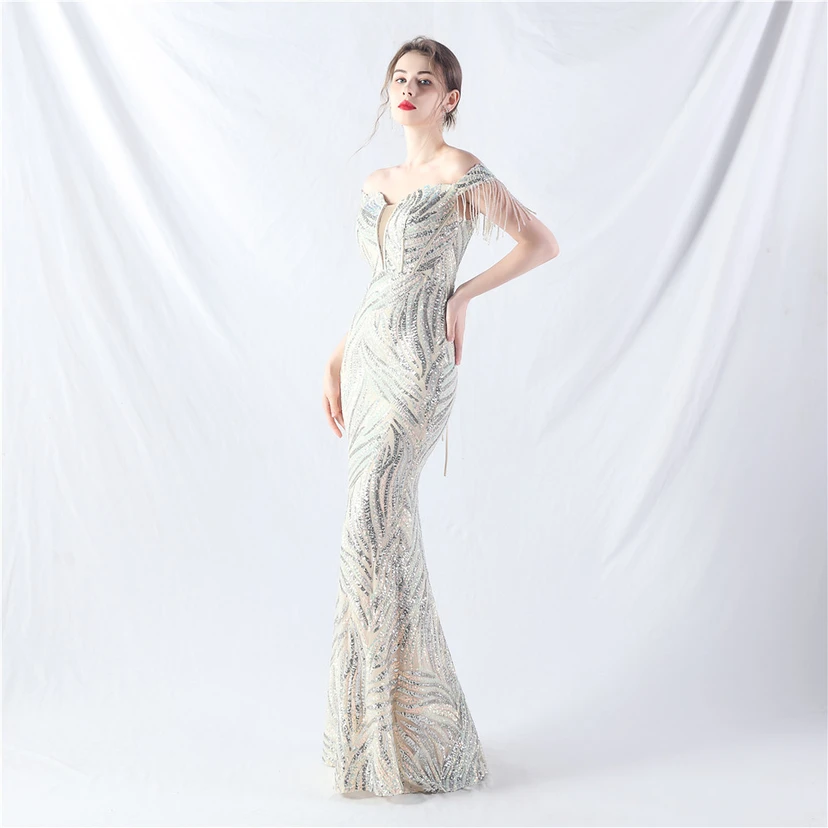 Palace Herringbone Waist Strap Heavy-Crafted Beaded High-End Evening Dress view 33