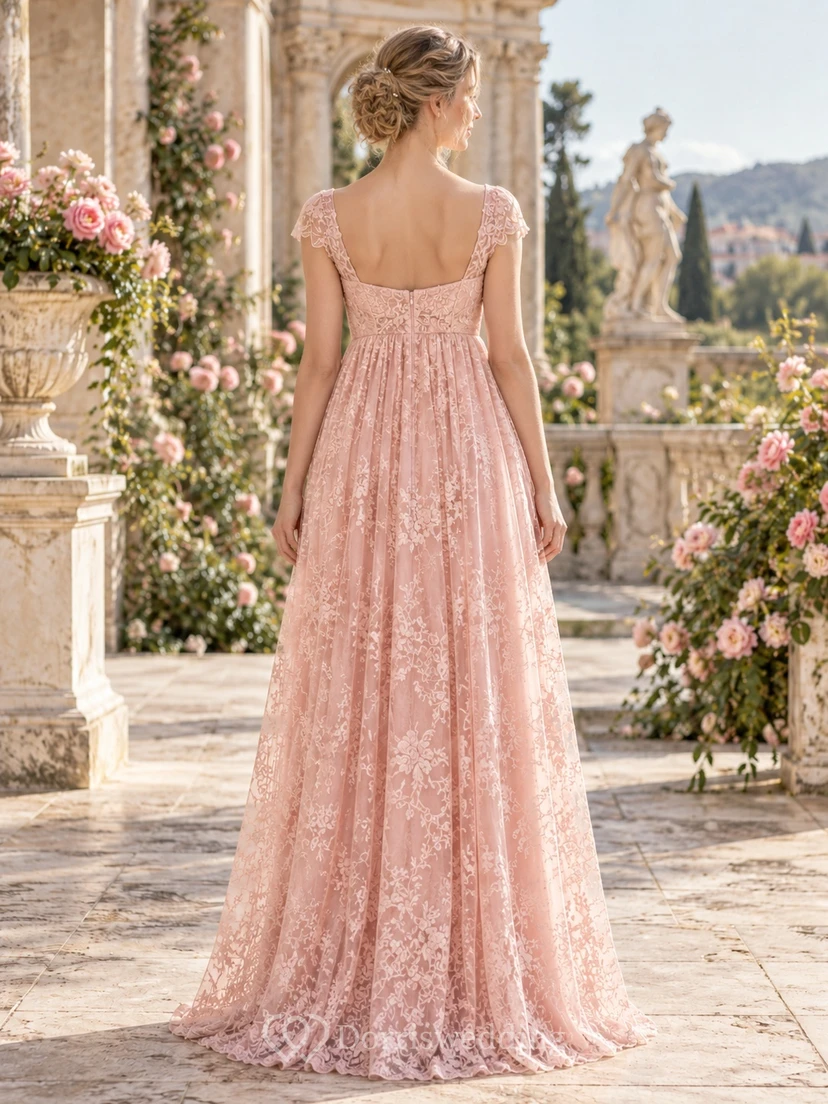 Regency Blush Abendkleid mit Herzausschnitt, kurzen Ärmeln und floraler Spitze view 2