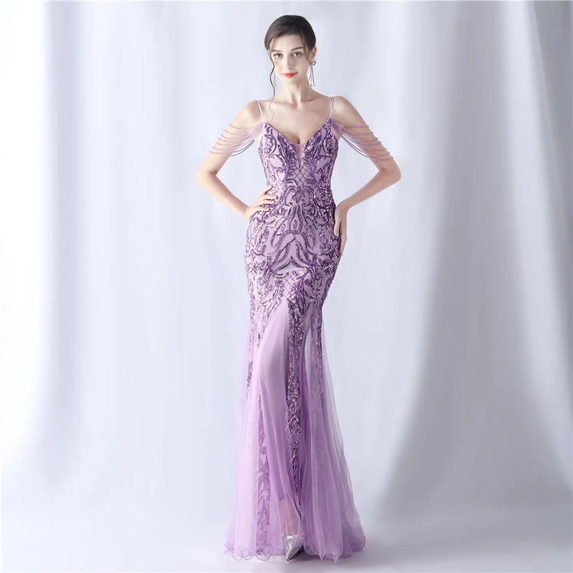 Robe de soirée haut de gamme en maille perlée et ornée de perles, modèle 3034. view 56