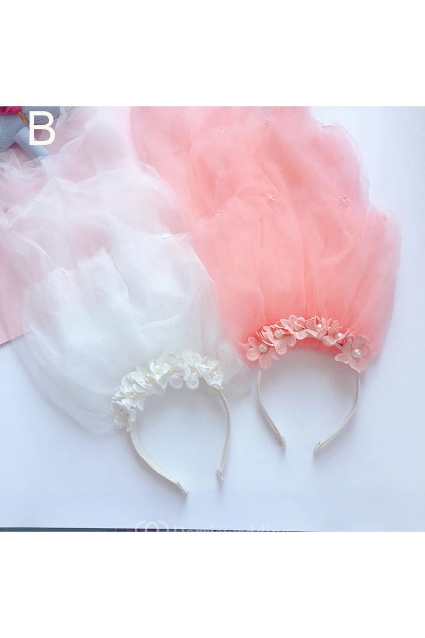 Special Diamond Pearl Crown Flower Girl Headband Tulle Veil view 4