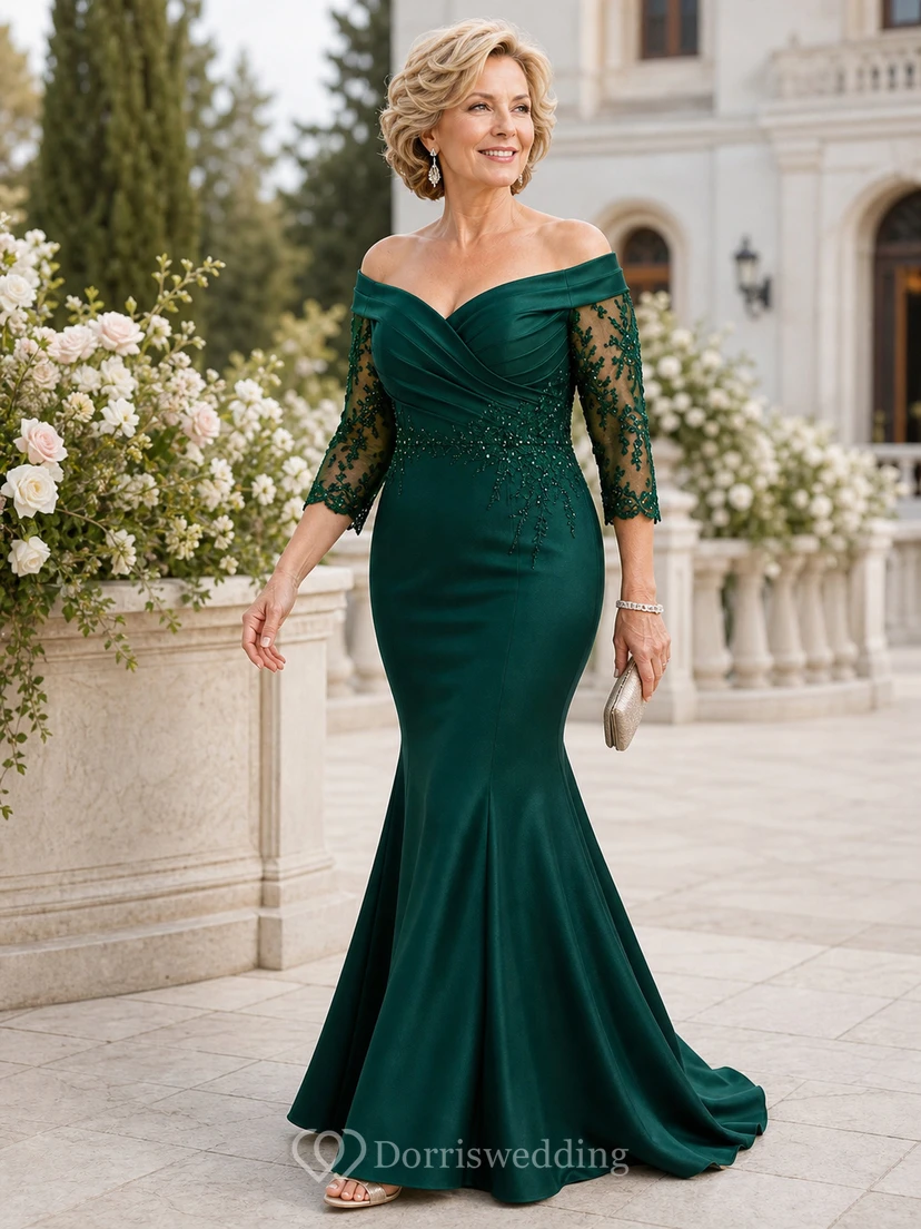 Burgundy Off Shoulder Mermaid Mother Gown Burgundy Off-the-shoulder Sweetheart Mermaid Floor-length Sweep Train view 5