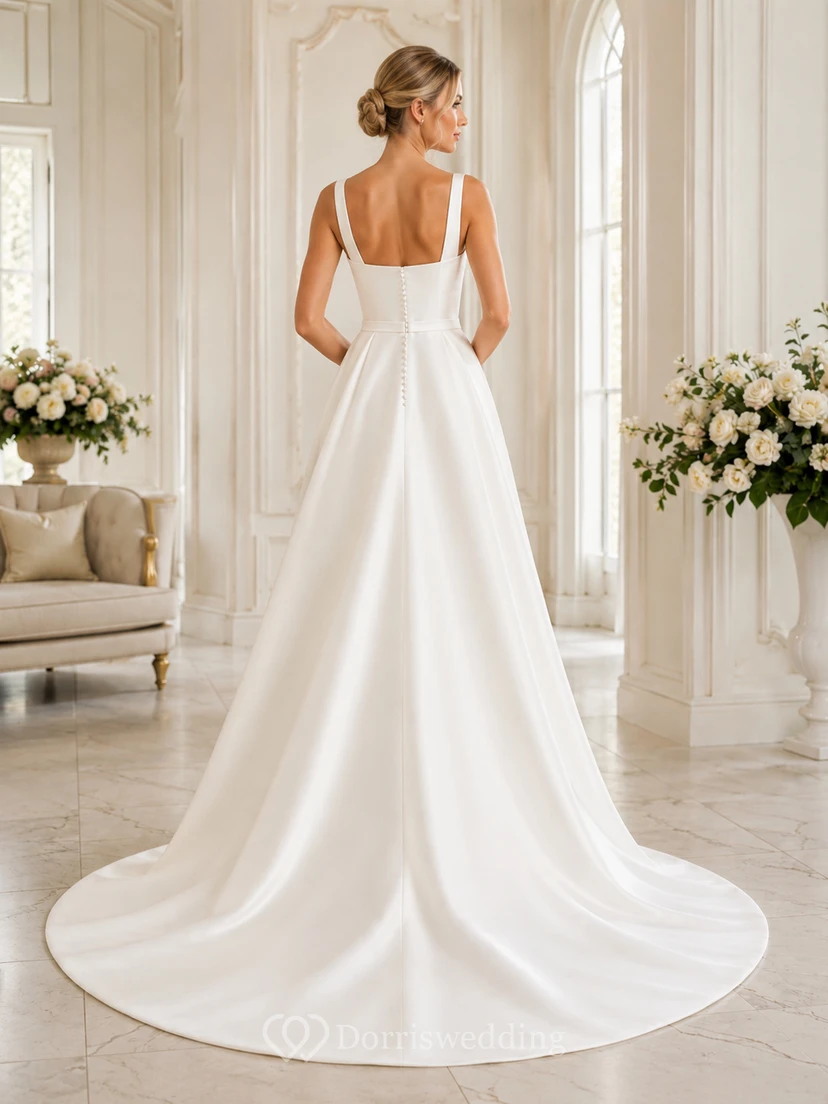 Brautkleid aus Satin, A-Linie, trägerlos, mit Kapellenschleppe view 2