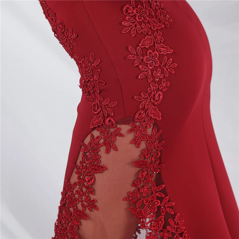 Spitzen-Abendkleid mit heißer Diamant- und Fischgrätenmuster-Weste, tiefem Taillenausschnitt, schulterfreiem Design und kurzer Schleppe view 72