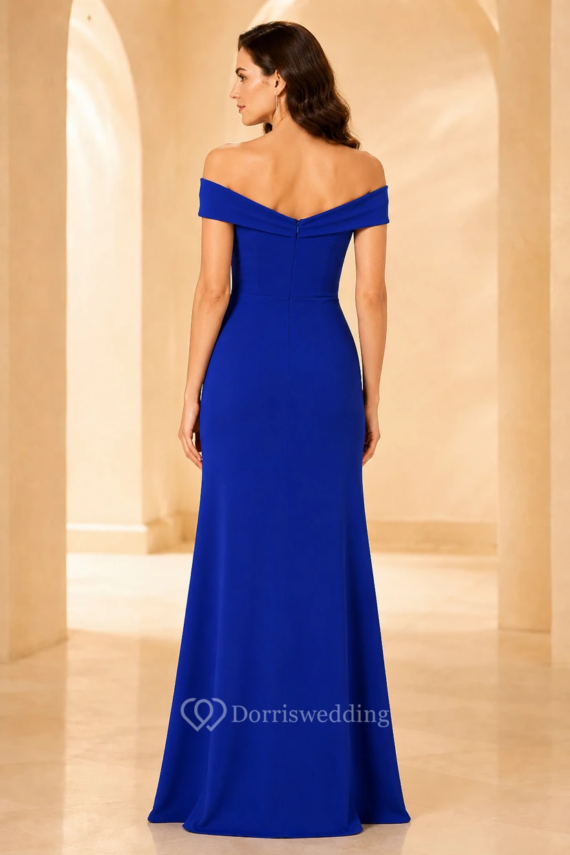 Royal Blue Off-the-Shoulder Sheath Formal Dress with Side Slit view 2