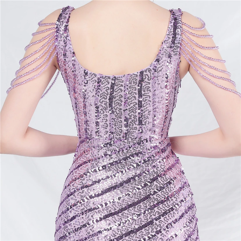 Craft Sequined Velvet Bottom Handmade Beaded Long Elegant Light Luxury Evening Dress view 27