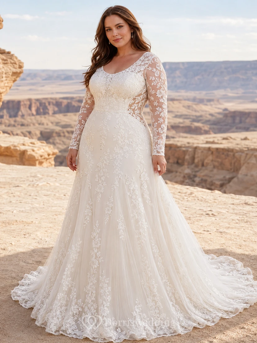 Lace Tulle Wedding Dress A-Line V-Neck Sleeveless Chapel Train Bridal Gown