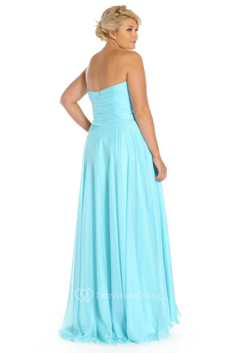 Ärmelloses Chiffon-Abendkleid in A-Linie mit herzförmigem Ausschnitt und Applikationen view 3