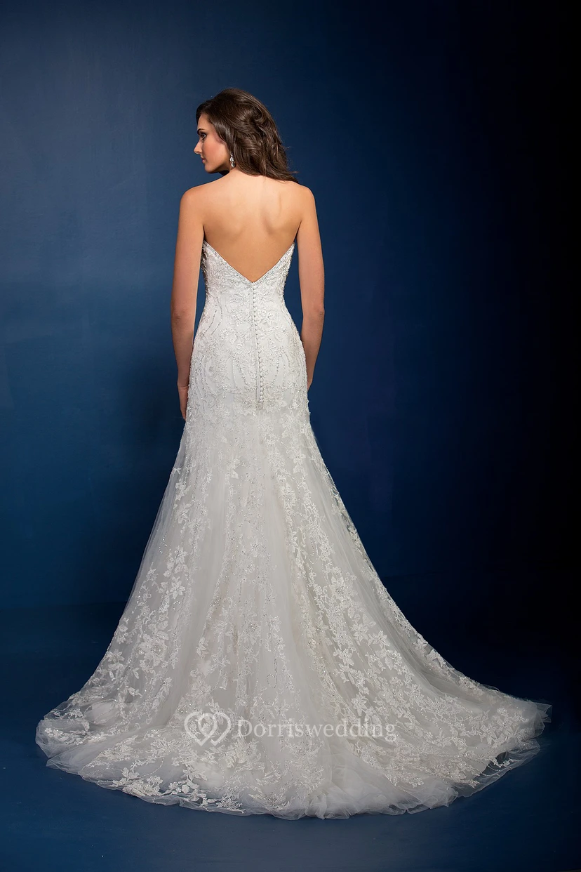 Sweetheart Mermaid Wedding Dress With Appliques And Crystals view 2