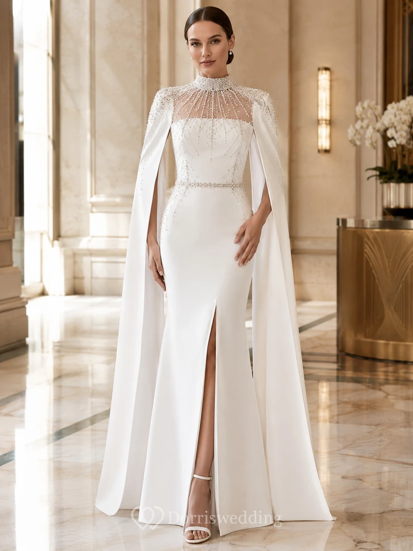 Satin Wedding Dress A-Line Strapless Sweep Train Bridal Gown