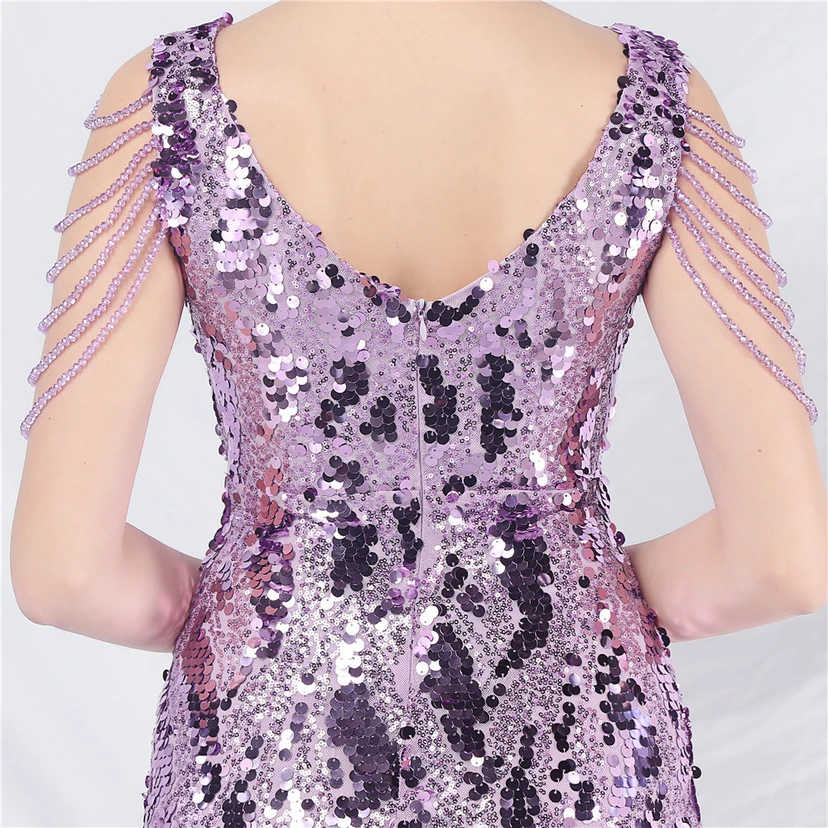 Vestido de noche largo con lentejuelas y abalorios view 34