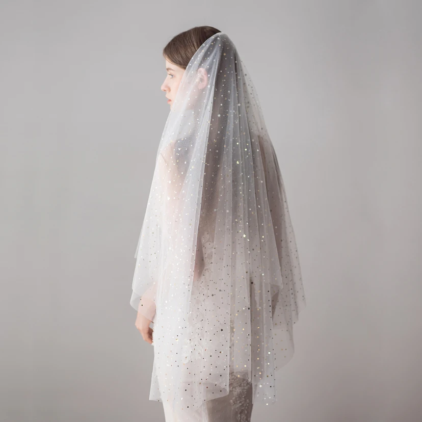 Korean Style Two Tier Fingertip Veil with Stars view 4