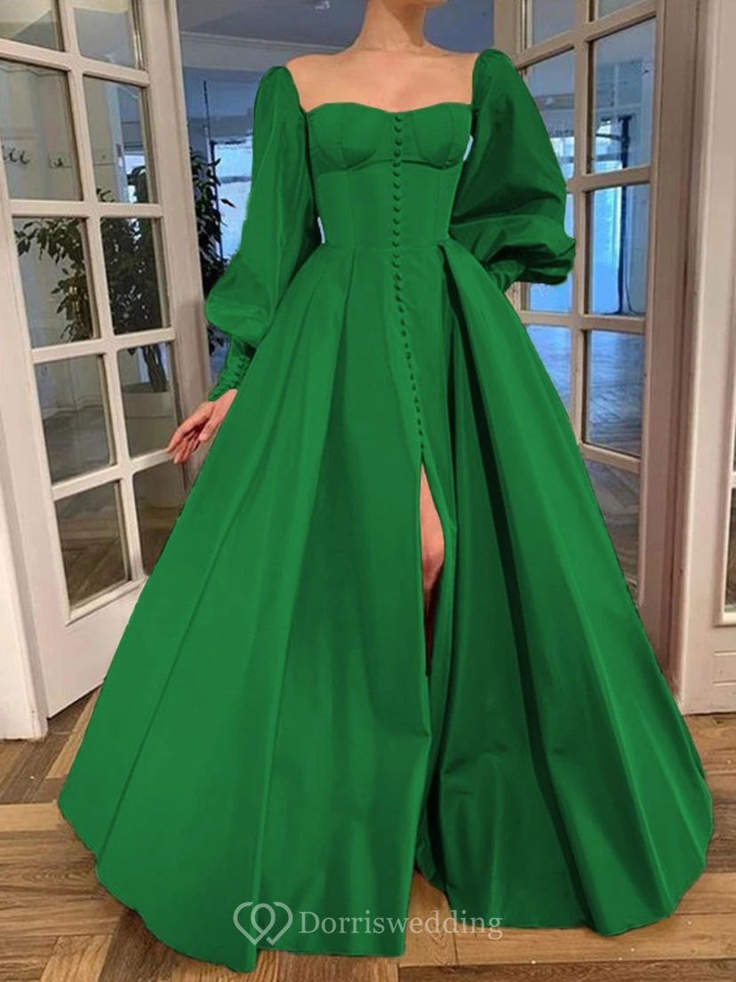 Elegantes Kleid im Vintage-Stil mit langen Puffärmeln, Empire-Stil und Schlitz vorne view 16