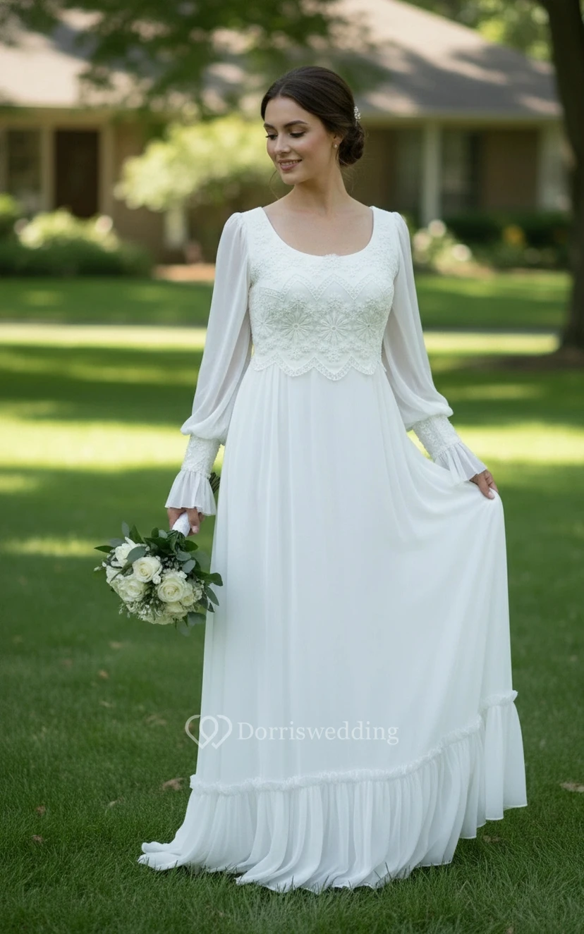 Robe de soirée modeste en mousseline à manches longues view 3