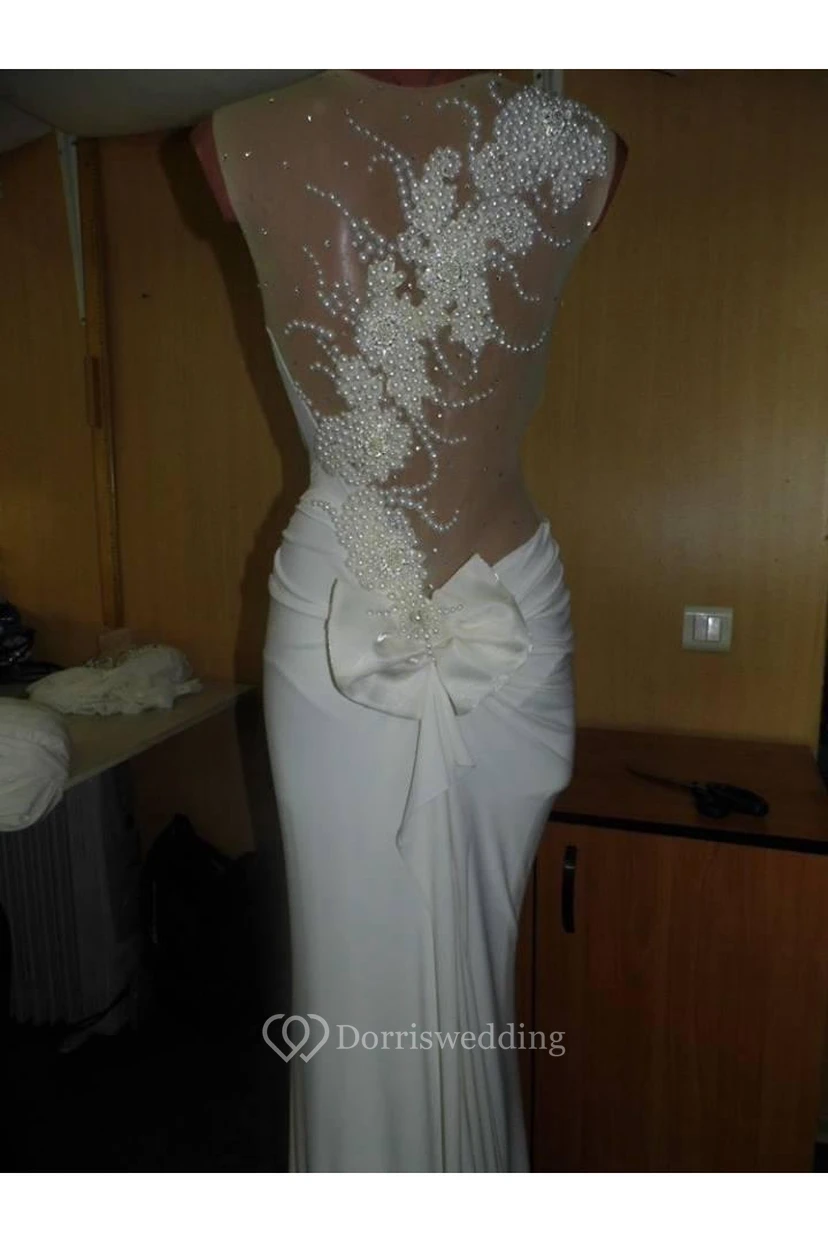 Sexy Illusion Bow Princess Wedding Dresses Pearl Embellished Bridal Gowns view 4
