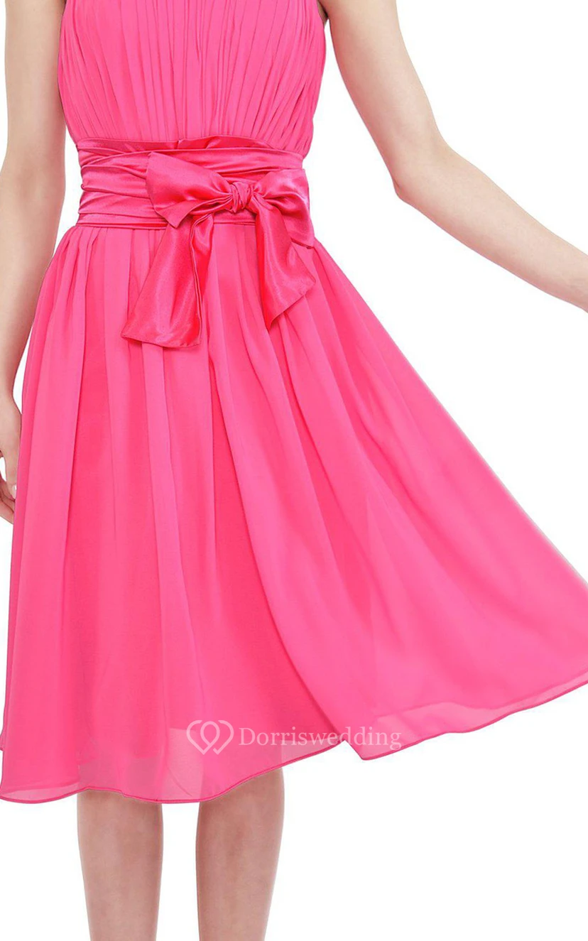 Strapless Knee-length Dress With Pleats and Bow view 3