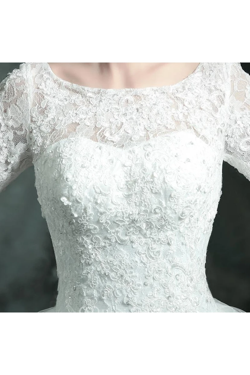 Modern Lace Appliques 3-4-Long Sleeve Wedding Dress Sweep Train view 2