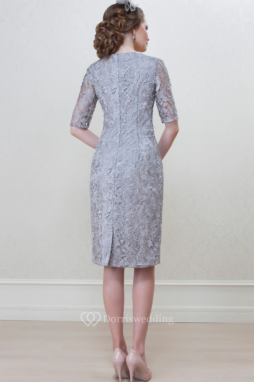 Bleistiftkleid in Knielänge mit halben Ärmeln, V-Ausschnitt und Schlitz aus Spitze – das perfekte Kleid für die Mutter der Braut view 2