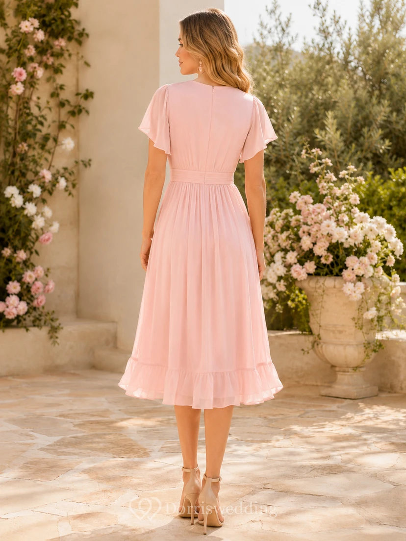 Blush Flutter Sleeve Chiffon Midi Dress view 2