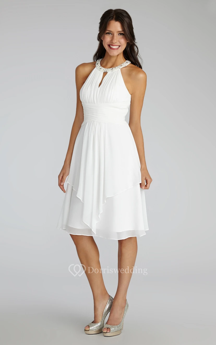 Short Chiffon Dress With Beaded Jewel Neck view 10