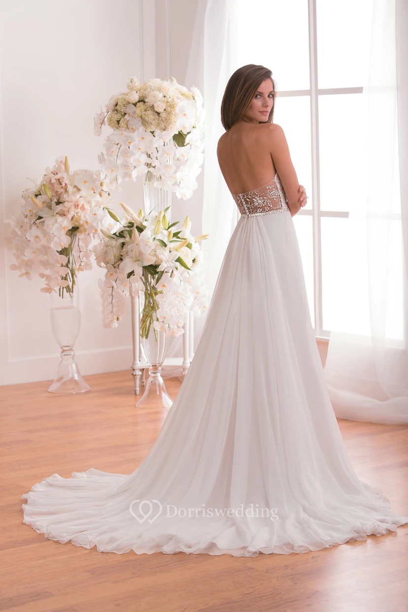 Sweetheart Long Wedding Dress With Ruffles And Sequined Bodice view 2