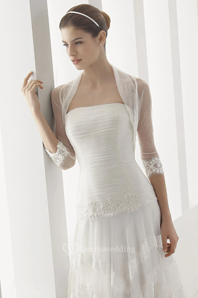 Vestido palabra de honor de tul con corpiño fruncido y cintura tipo joya. view 2