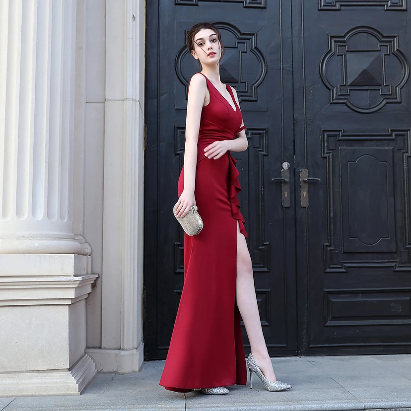Toast Dress Bride Long Sleeveless Red Thank You Banquet Slim Fishtail Skirt Wedding Car Model Exhibition Dress view 24