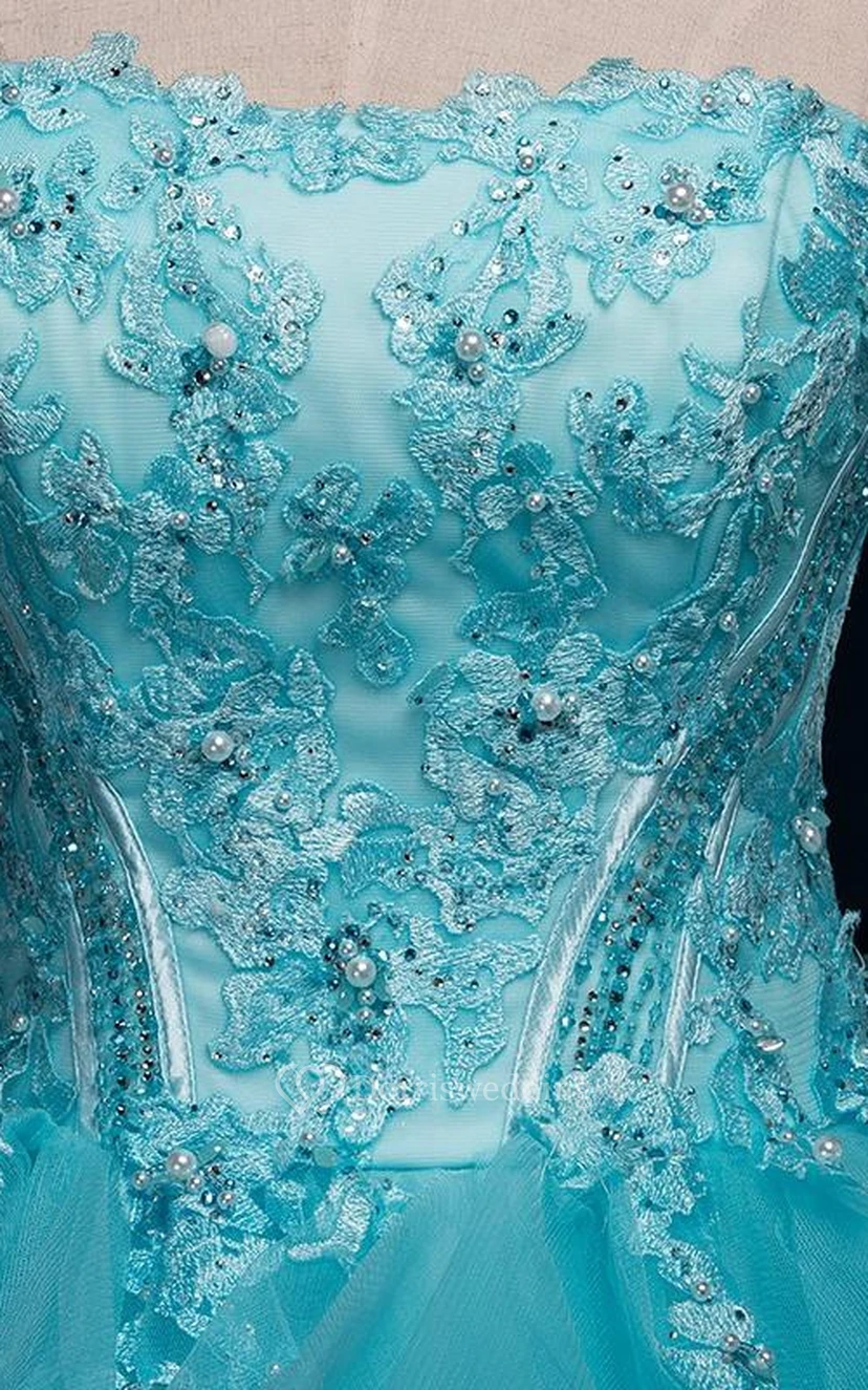 Ball Gown Long Straps Sleeveless Bell Appliques Ruffles Zipper Straps Tulle Sequins Dress view 4