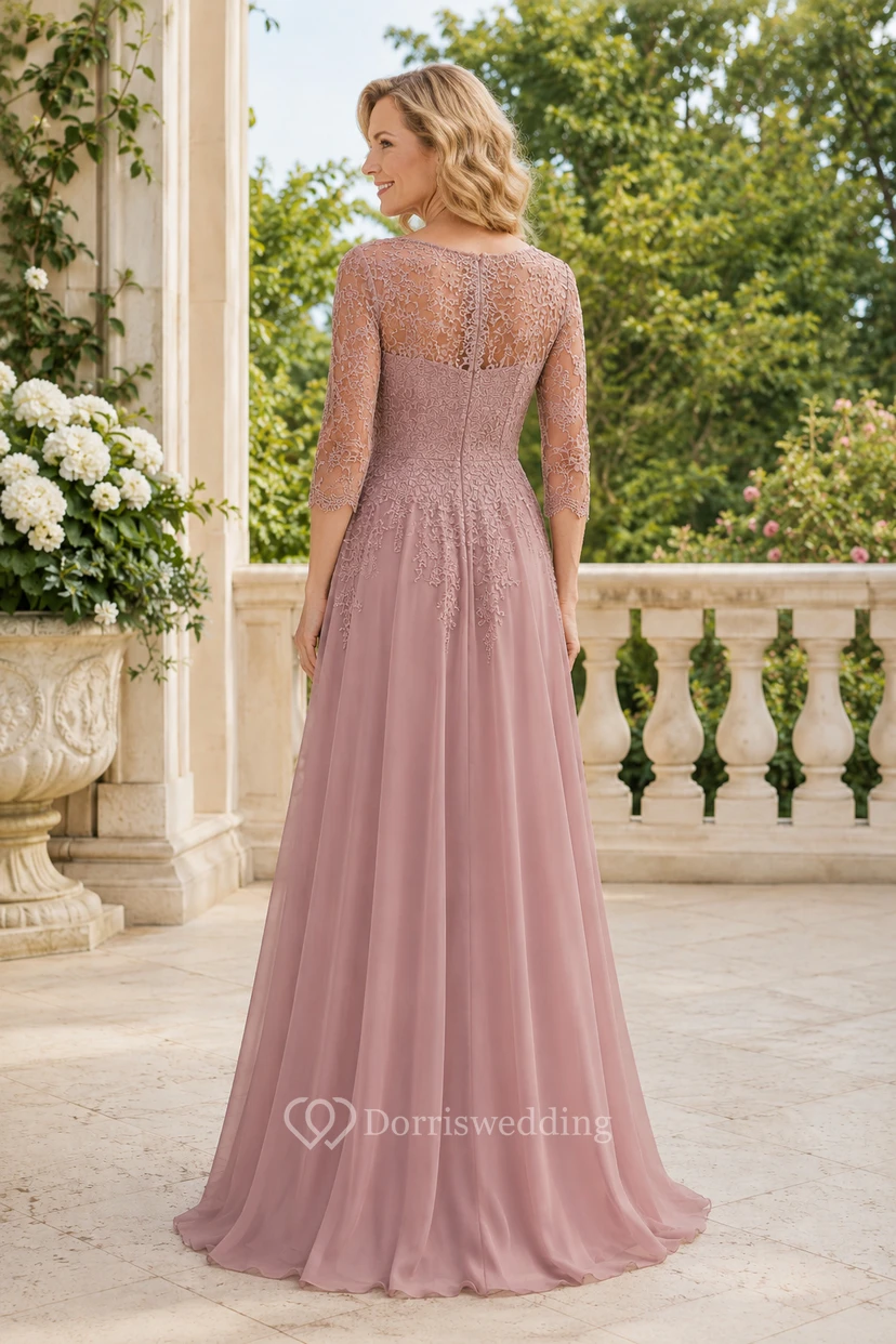 Mutterkleid in A-Linie mit langem Ärmeln, Oberteil aus Spitze in Altrosa view 2