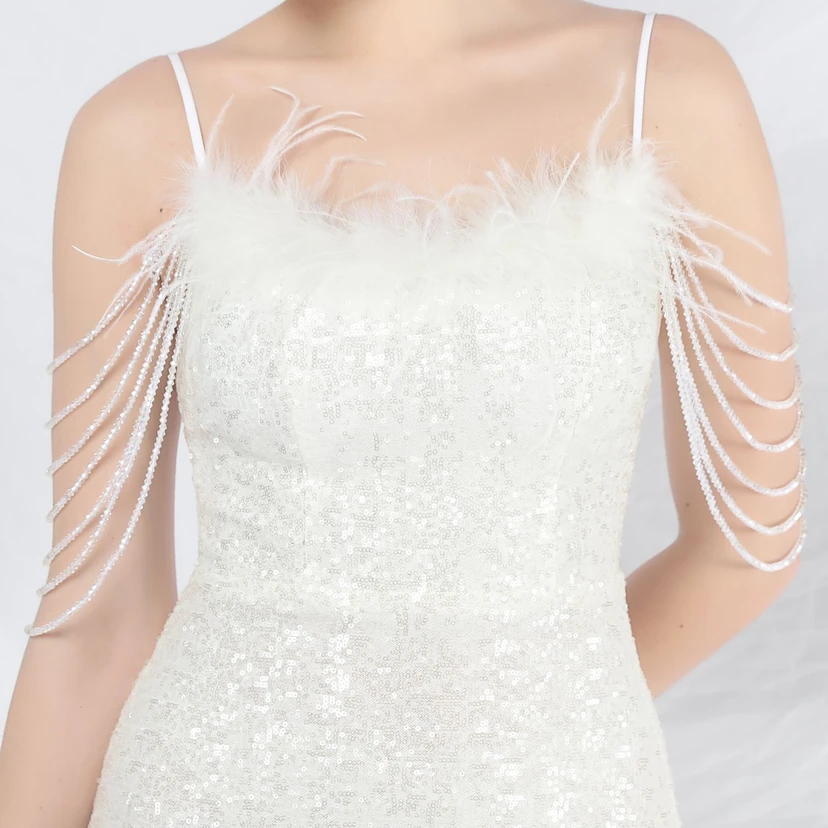 Craft Beaded Ostrich Feather Fantasy Sequined Long Evening Dress view 62