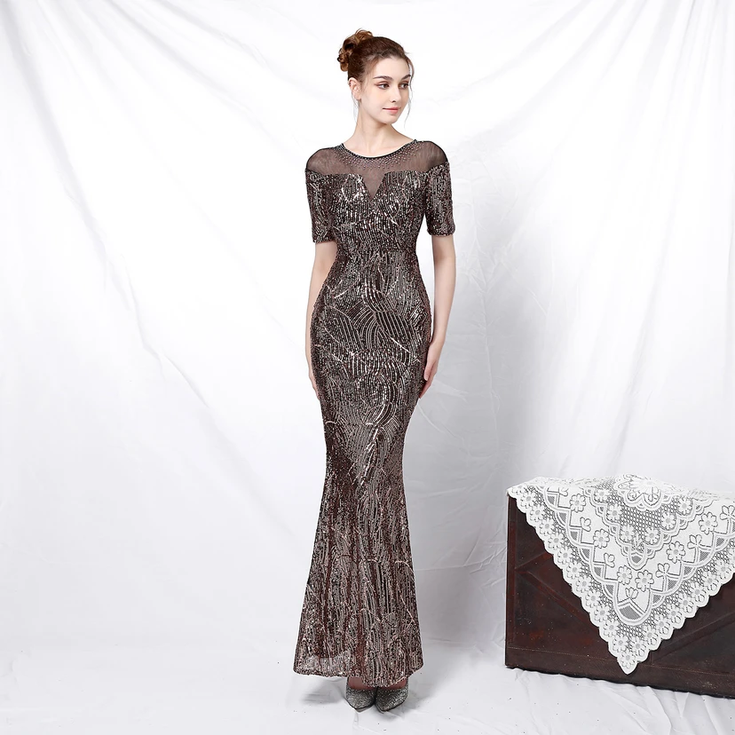 Elegantes, langärmeliges Paillettenkleid im Meerjungfrauenstil mit Meerjungfrauenschnitt – ein echter Hingucker! view 3