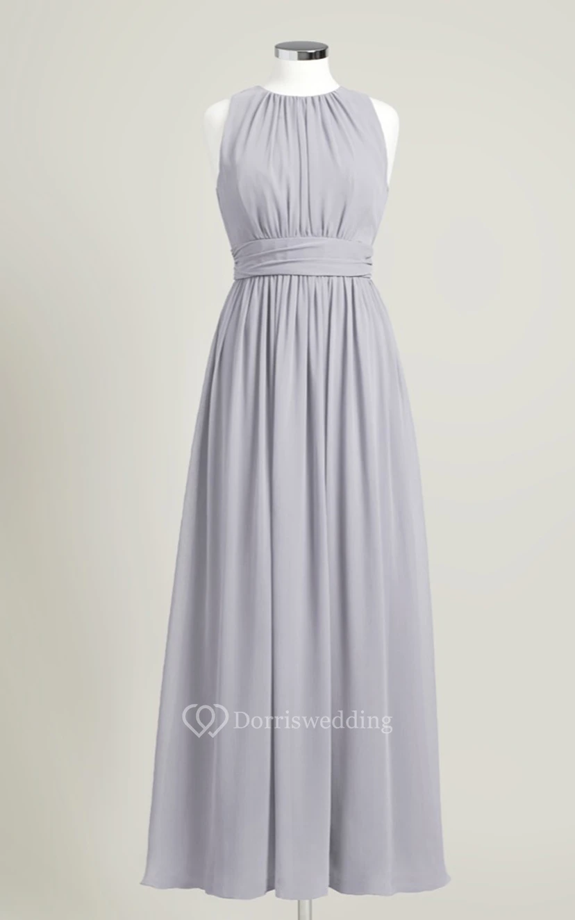 Impressive Long-Chiffon Sleeveless Jewel-Neck Dress view 6