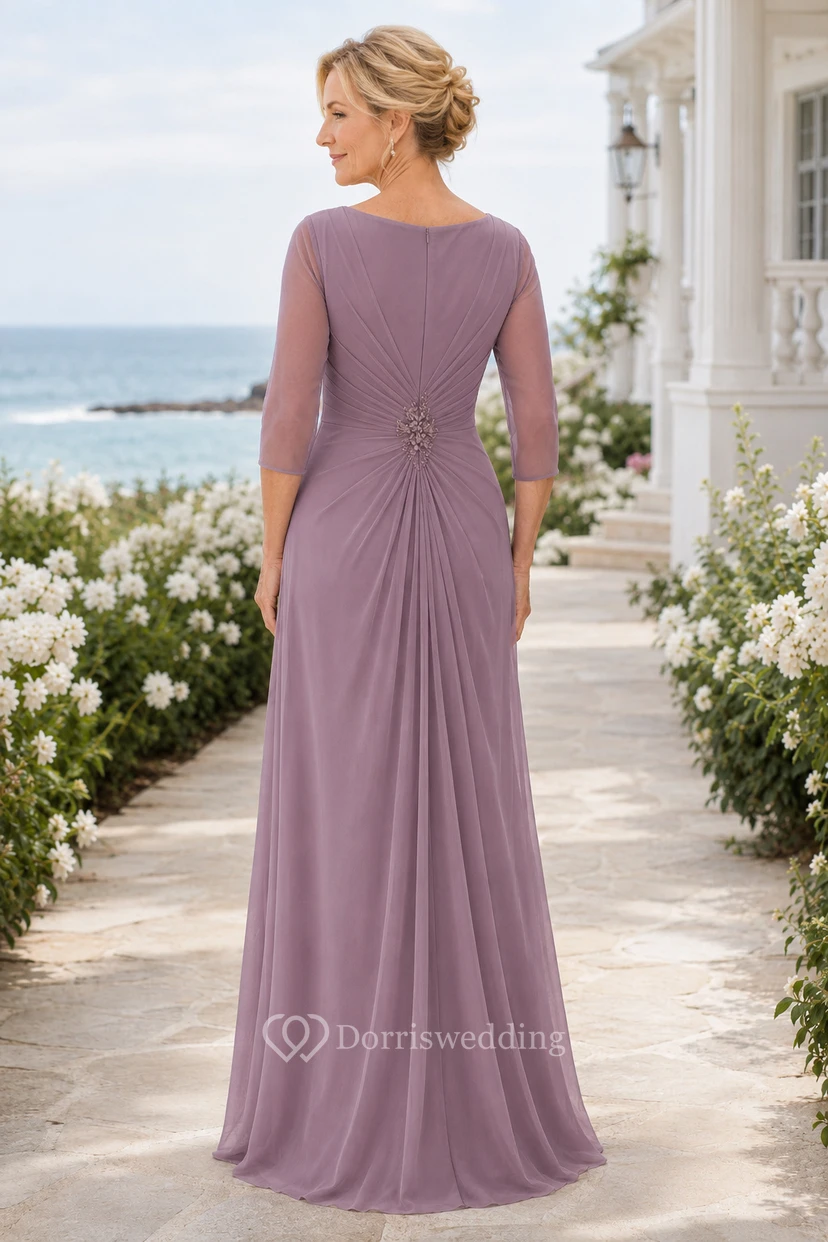 Mutterkleid aus altrosafarbenem Chiffon mit Bateau-A-Linie view 2