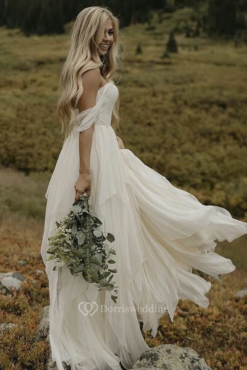 ethereal boho wedding dress Ethereal Ivory Floral Wedding Dress with Flutter Sleeves  W2375 Custom Colors / US2