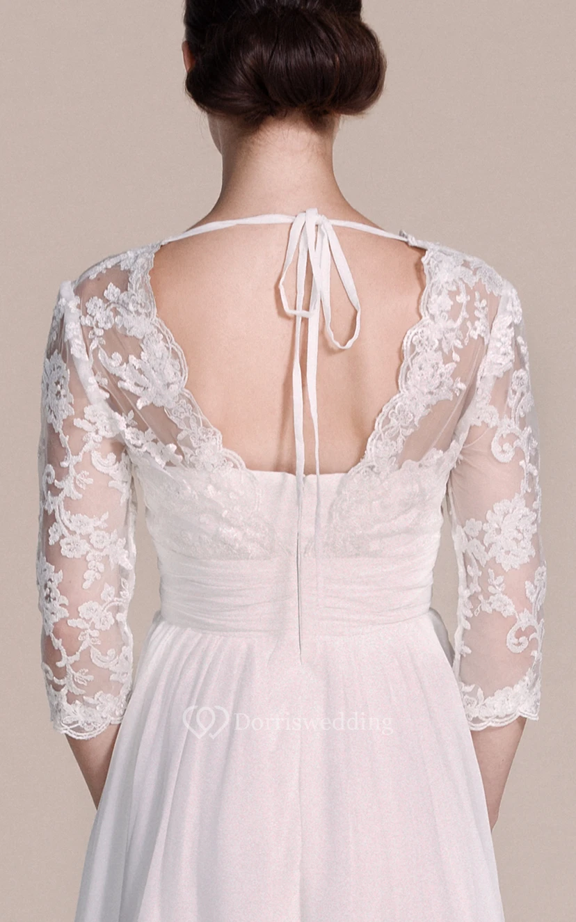 Knielanges Kleid mit 3-4 Ärmeln, V-Ausschnitt und Spitze view 5