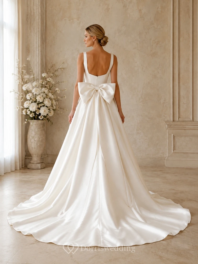 Vestido de novia formal elegante y sencillo con corte en A view 2