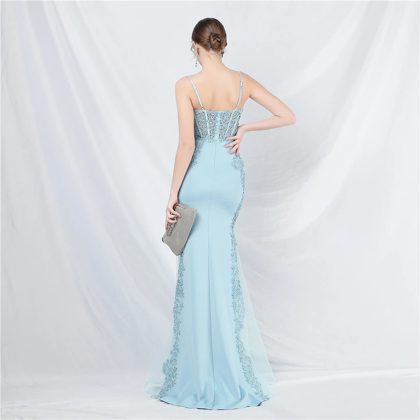 Spitzen-Abendkleid mit heißer Diamant- und Fischgrätenmuster-Weste, tiefem Taillenausschnitt, schulterfreiem Design und kurzer Schleppe view 78