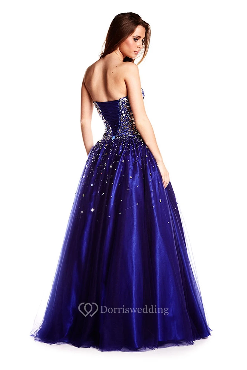 A-Line Beaded Strapless Long Sleeveless Sequins Prom Dress view 2