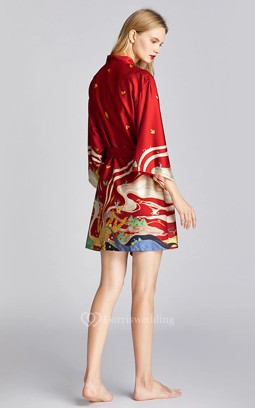 Casual Floral Bride Bridesmaid Short Robe view 2