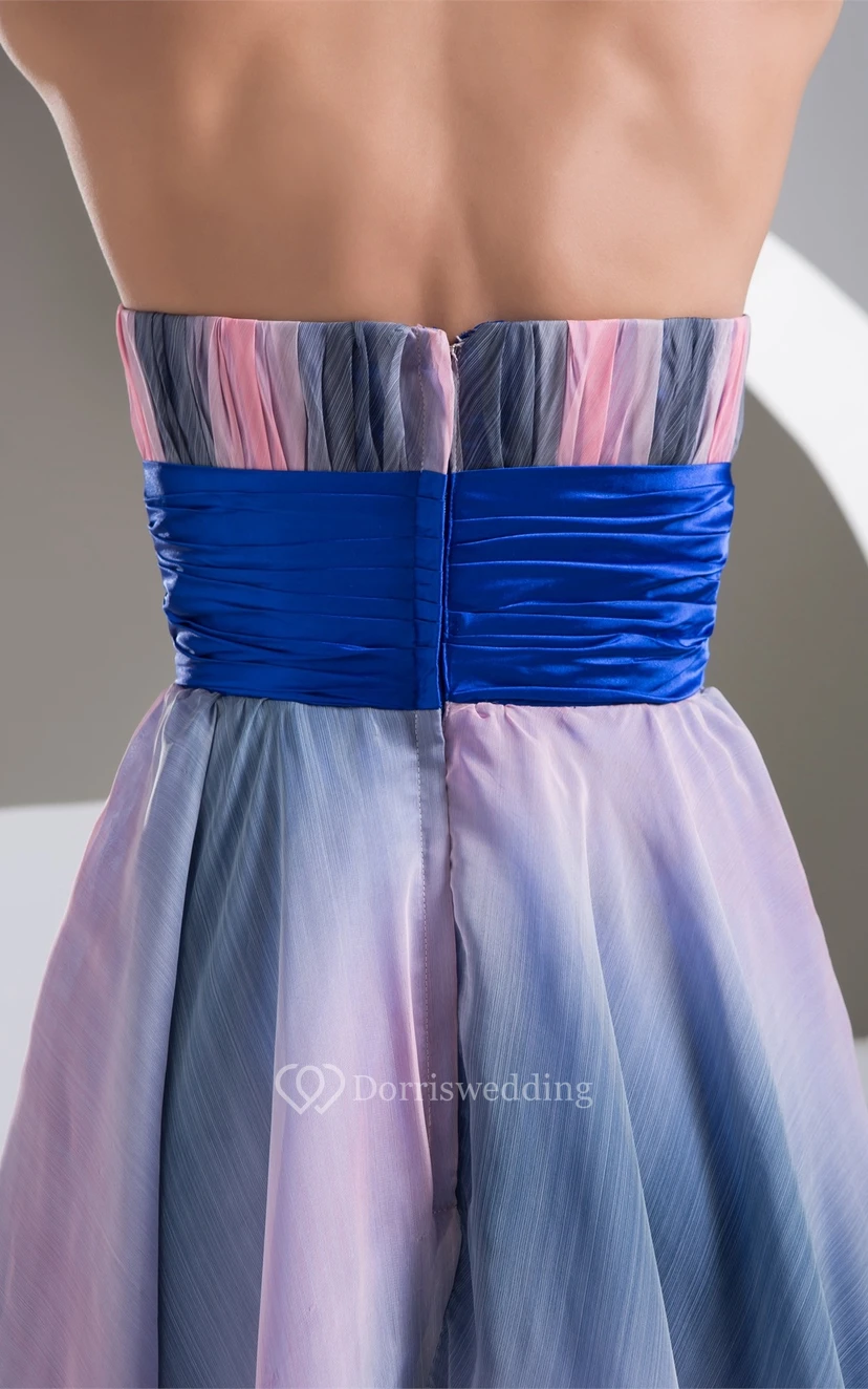 Mute-Color Ruched High-Low Rhinestone and Dress With Pleats view 5