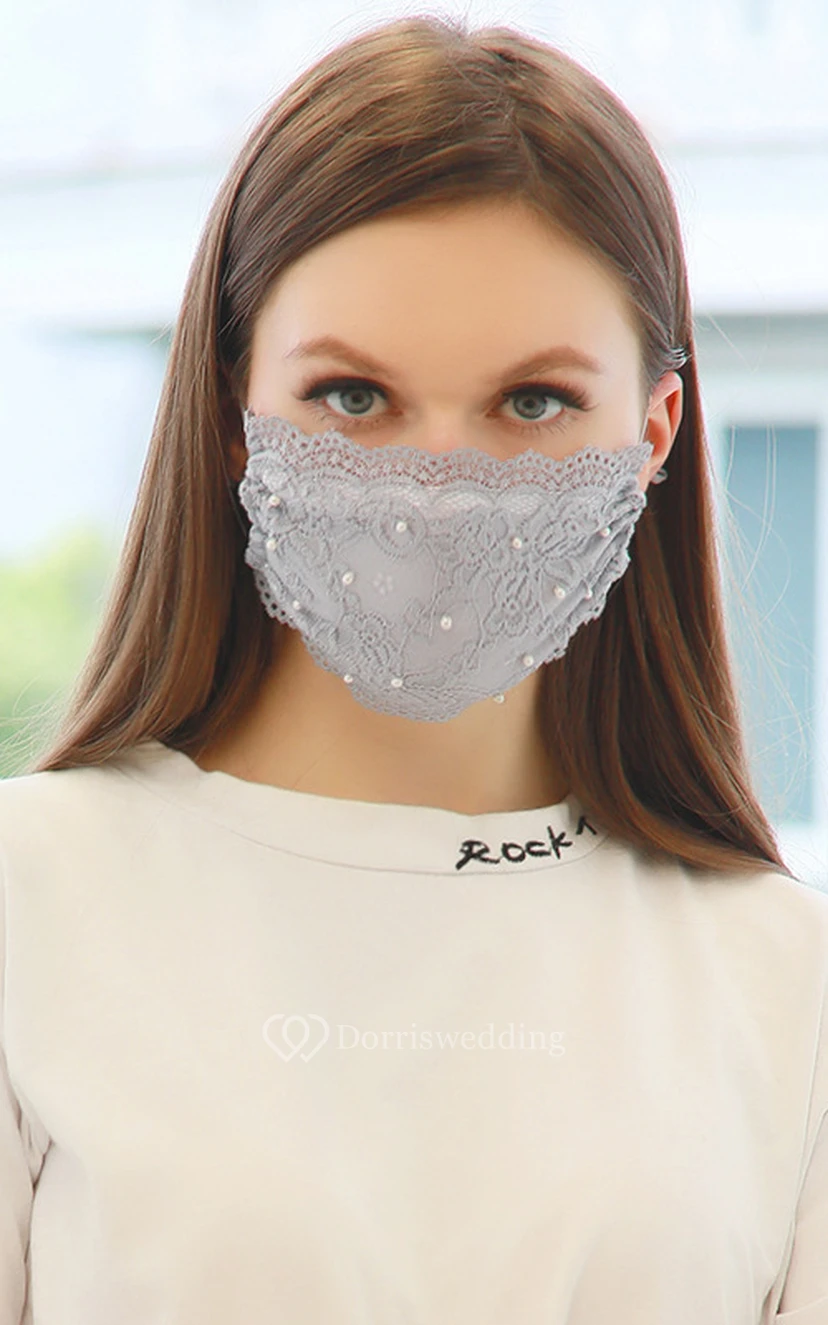 Non-Medical Pearl Lace Bridal Face Masks view 3
