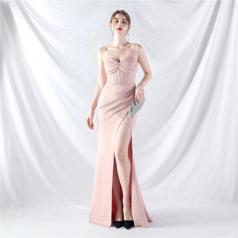 Vestido de noche de satén de alta gama con cola vertical pequeña y chaleco de espina de pescado de estilo palacio, de gran resistencia y cintura ajustada. view 50