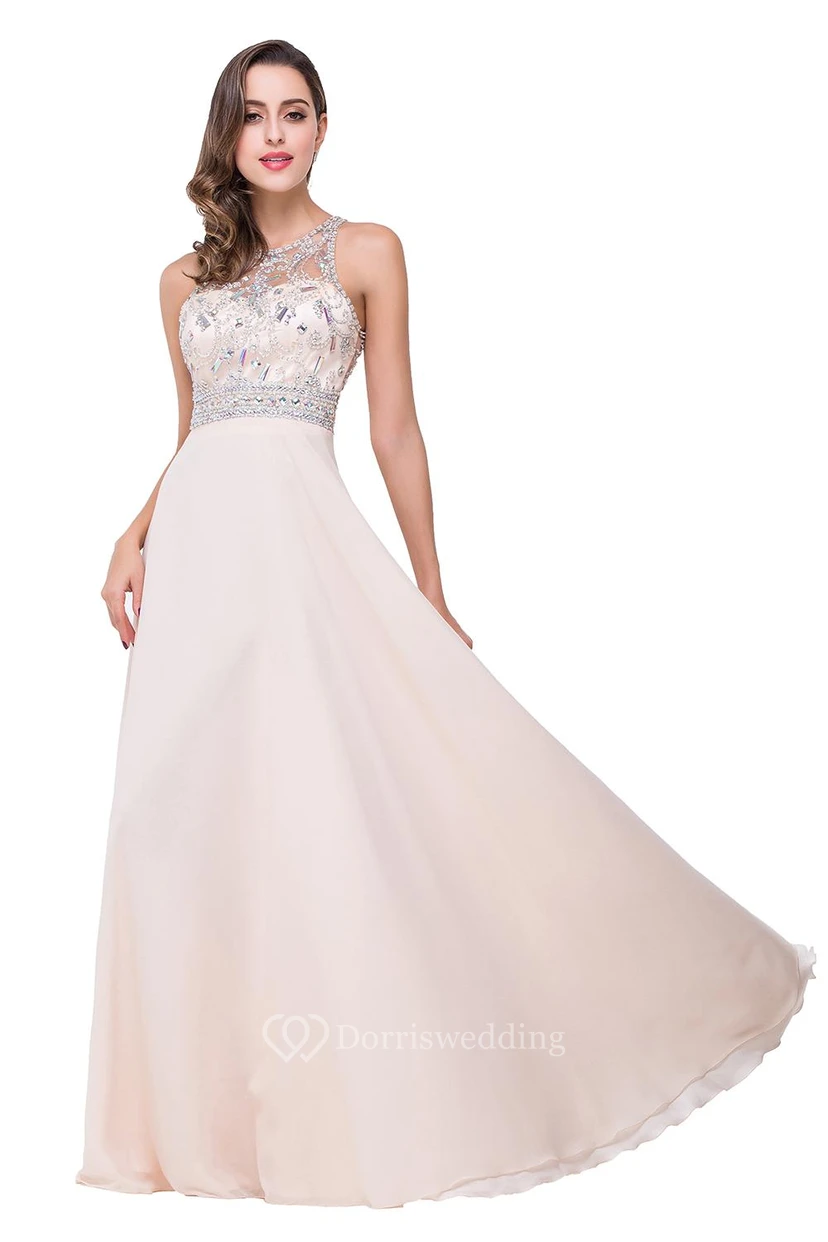 Elegant Beadings Chiffon A-line Prom Dress Zipper Illusion view 4