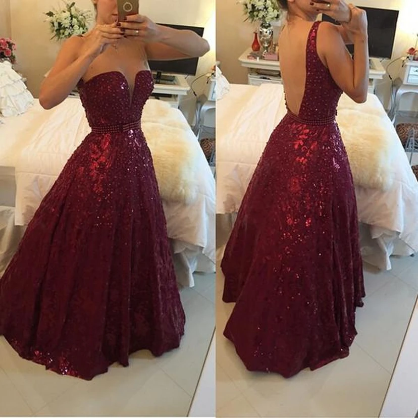 Sweetheart Beadings A-Line Evening Dresses Sexy Floor Length Prom Gowns view 3