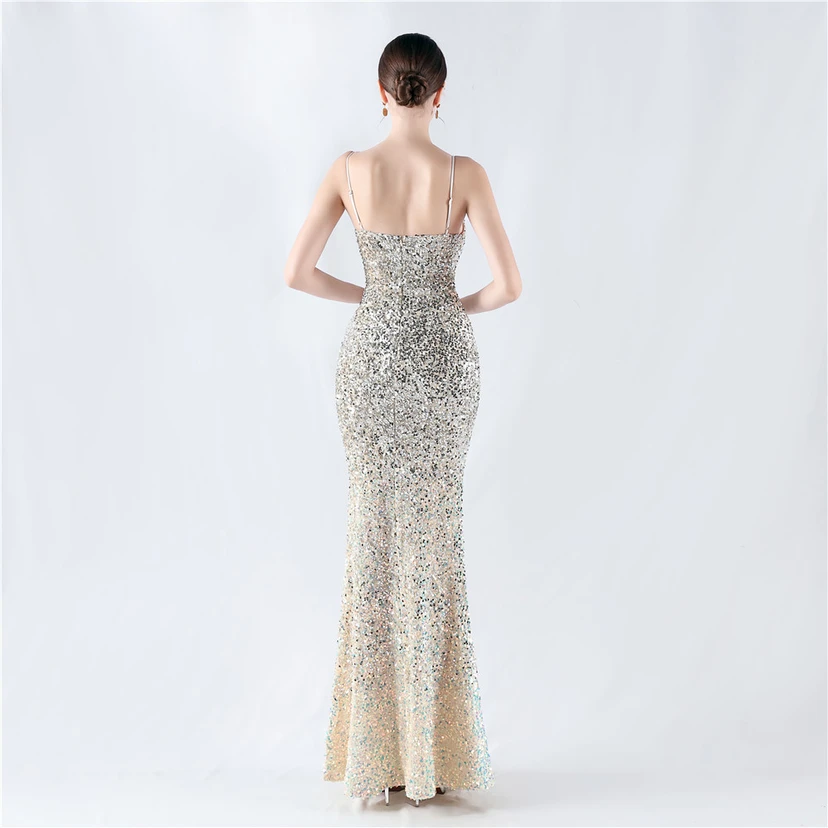 Samtiger, farbverlaufender, perlenbesetzter, sexy Strumpfhalter-Abendkleid view 45