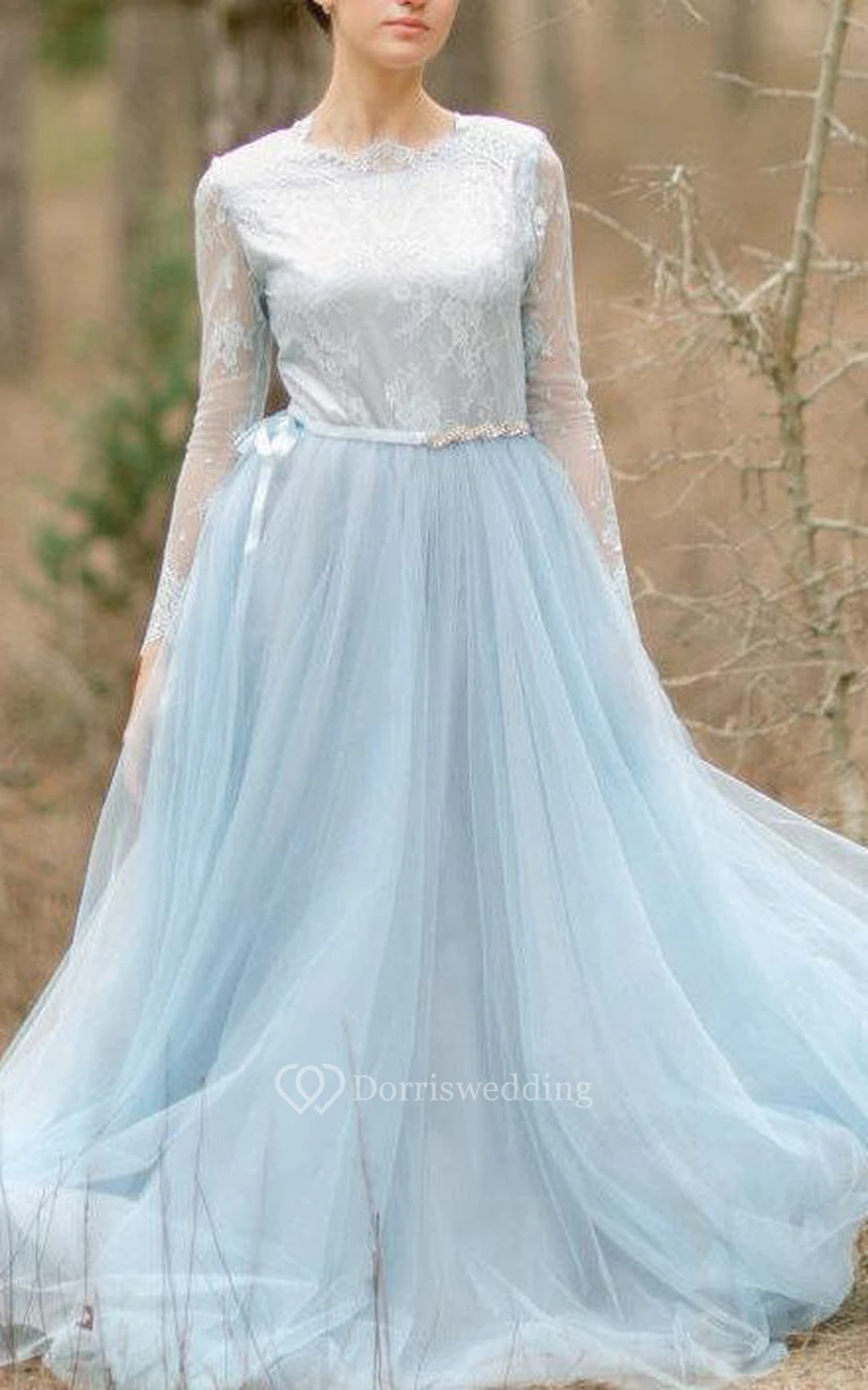 Vestido de novia de tul con corpiño de encaje y mangas de encaje Diseñadores de bodas Vestidos de novia grises separados Azul B ...