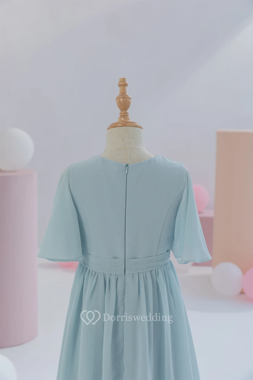 Jewel-neck Chiffon Half-sleeve Short Layered Flowergirl Dress view 7