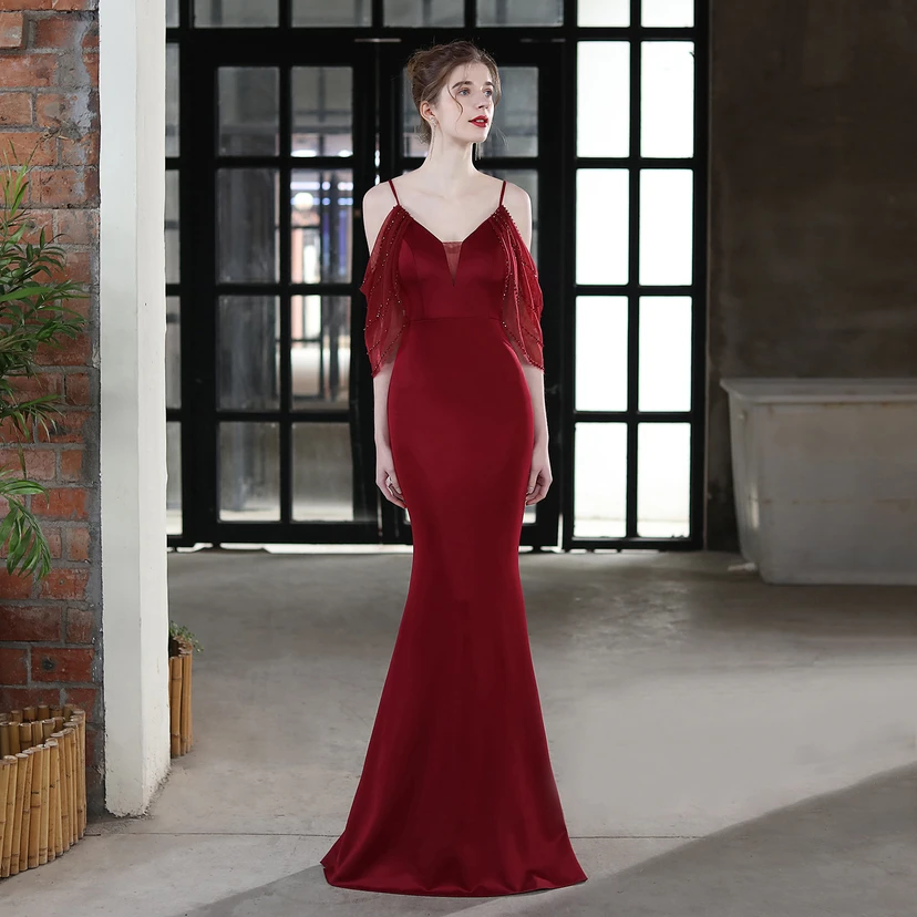 Toast Dress Bride Long Sling Thank You Banquet Slim Fishtail Skirt Wedding Car Model Exhibition Dress view 19
