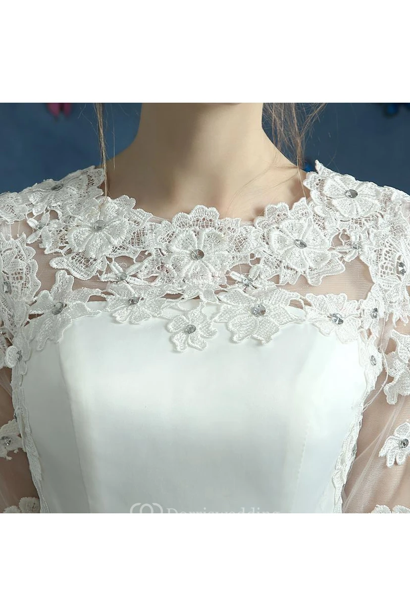 Elegant Lace Half Sleeve Wedding Dress Illusion Zipper Floor-length view 3