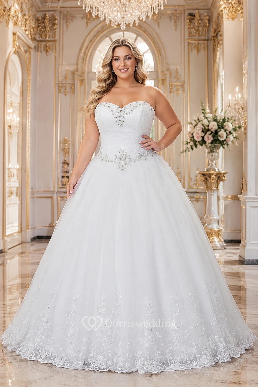 Ball Gown Sweetheart Bell Pleats Beading Appliques Flower Court Train Zipper Lace-Up Back Chiffon Tulle Lace Sequins Organza Satin Taffeta Dress view 4