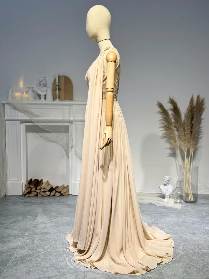 Chiffonkleid mit einem Schulterausschnitt, Gürtel und Raffungen view 4